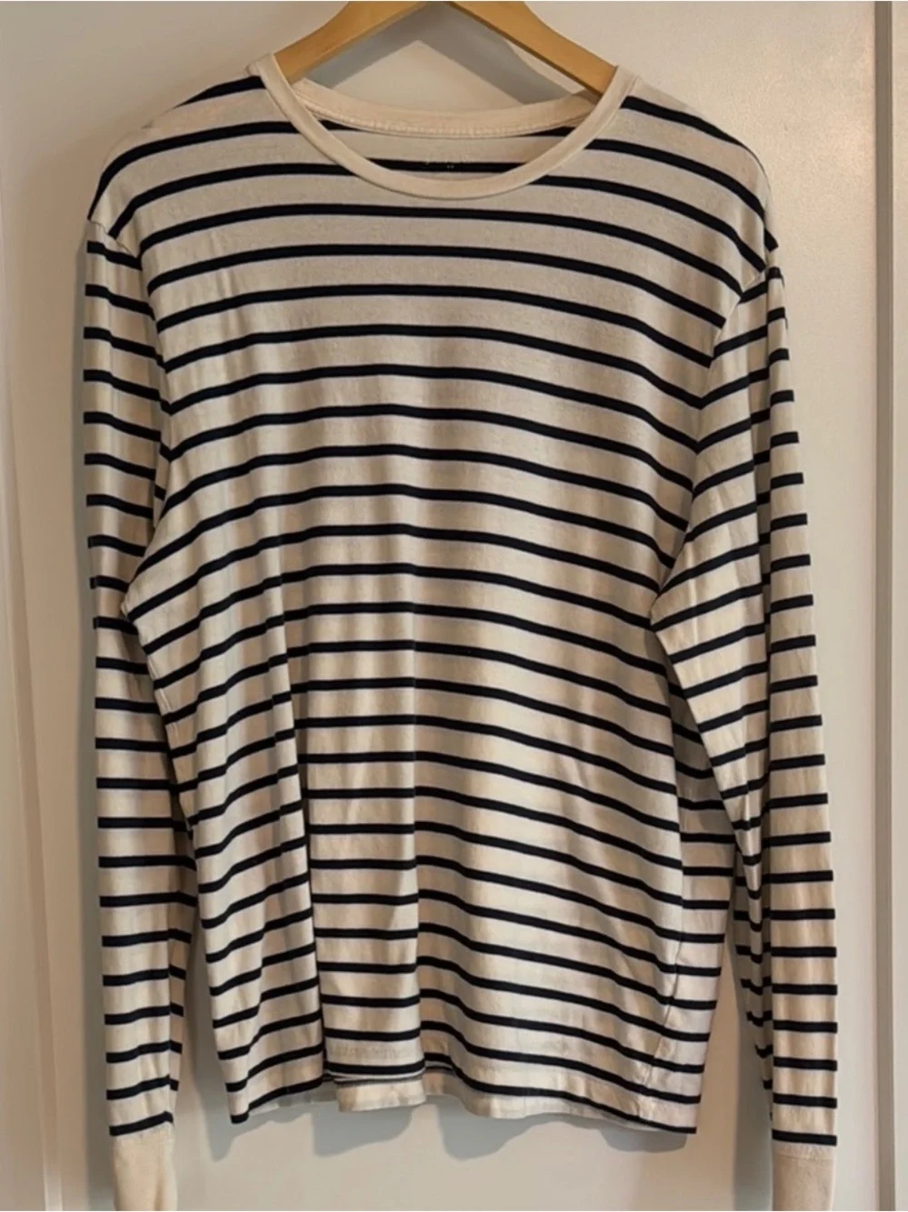 J. Crew Men’s Long Sleeve Striped Tee in Cream and navy
